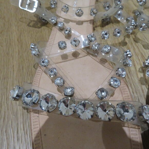 JEFFREY CAMPBELL Amaryl Clear Crystal Studded Flat Sandals Shoes - Size US 8 - Picture 6 of 11